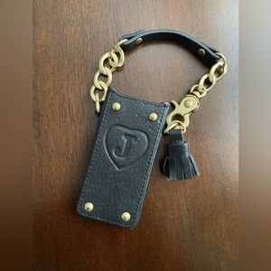 JUICY COUTURE Black Leather iPod Case With Brass Chain Detailing! EUC